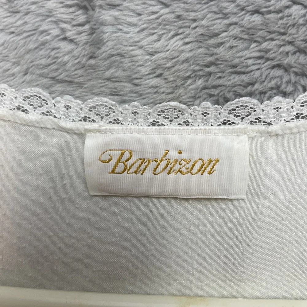 Vtg Barbizon Womens Satin Pajama Set Size XL White‎ Embroidered Lace Top Bottoms
